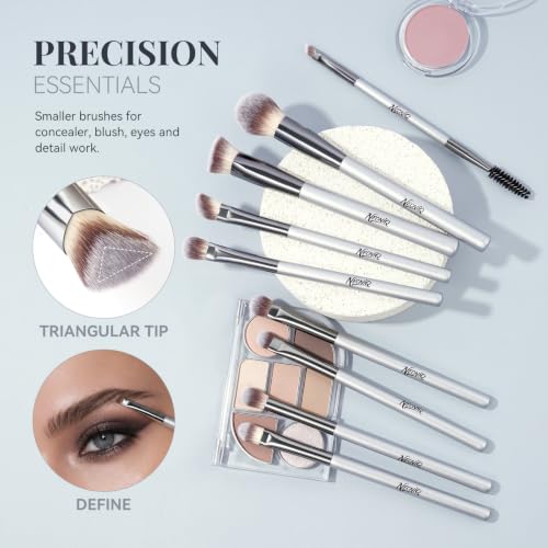 14 PCS Professional Makeup Brushes Set with Travel Cosmetic Bag（Silver） | Luxe Soft Synthetic Face & Eye Makeup Brush Kit for Foundation, Powder, Blush, Concealer, Eyeshadow, Contour, Eyebrow - color: 14PCS-0-Silver