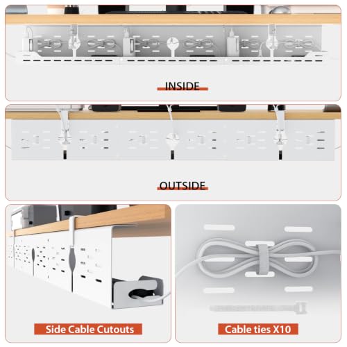 Univivi Under Desk Cable Management Tray, Cable Management, 48 inch, White | Durable Steel Material, Under Desk Cable Tray with No-Drill C-Clamp and Screw Mount, Wire Management for Office/Home - color: White, size: 48"