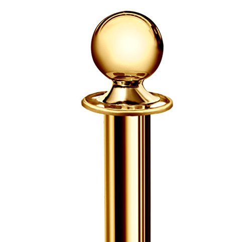 New Star Foodservice 535634 Round Top Brass Plated Stanchions, Set of 2 Posts with 1 of 79.5-Inch Red Velvet Rope