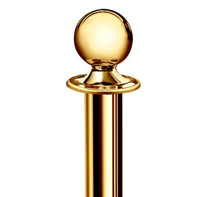 New Star Foodservice 535634 Round Top Brass Plated Stanchions, Set of 2 Posts with 1 of 79.5-Inch Red Velvet Rope