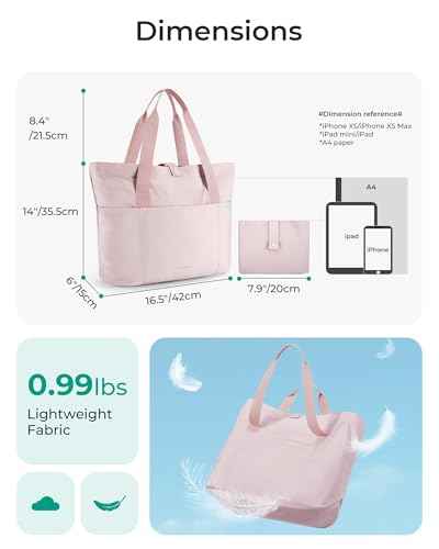 BAGSMART Tote Bag for Women, Foldable Tote Bag With Zipper Travel Shoulder Bag Handbag for Work - color: Baby Pink