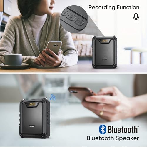 SHIDU 30W Voice Amplifier with Wireless Microphone and Microphone Headset | IPX6 Waterproof Amplifier Wireless & Wired Microphone Bluetooth Speaker Personal Megaphone for Teachers Meeting Outdoors