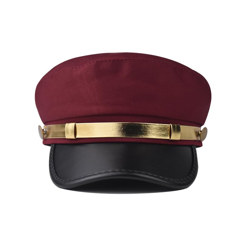 Unisex Chauffeur Hat for Men Women Captain Sailor Newsboy Cap Costume Hats - color: Wine Red-gold