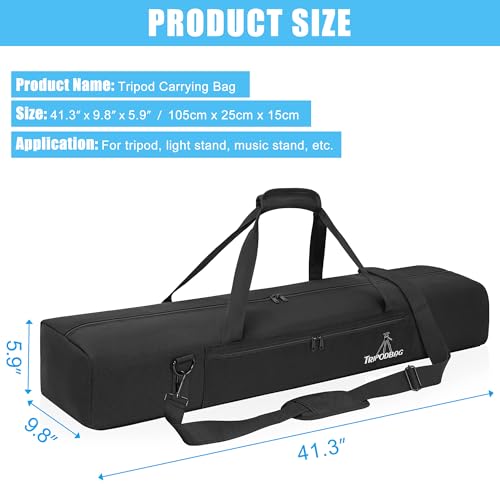 TORIBIO Tripod Carrying Case Bag, Padded Protective 39.5"x10"x6" | with Shoulder Strap and Handle, Heavy Duty, for Music Stand Mic Speaker Light Camera Monopod Stand - size: 39.5" x 10" x 6"