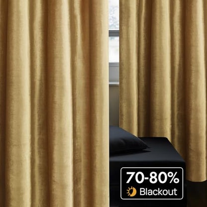 BULBUL Velvet Gold Curtains 72 inch Length- Living Room Blackout Thermal Window Drapes Darkening Decor Grommet Curtains for Bedroom Set of 2 Panels | Bedroom Room Decor,Luxury Elegant Modern,Thermal Insulation,Window Drapes,Darkening,UV rays,Privacy,Set o