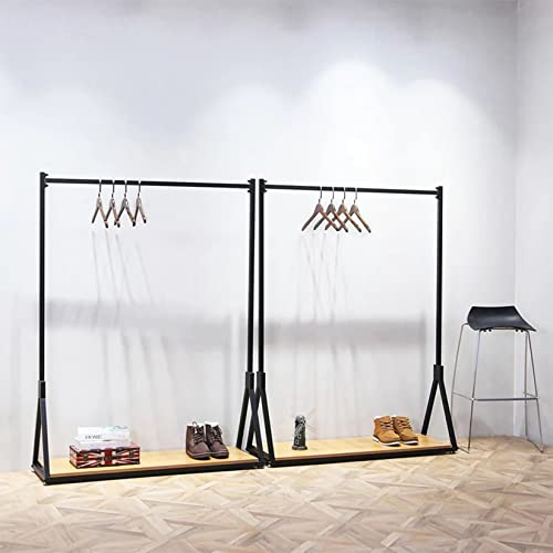 Modern Simple Heavy Duty Metal and Wood Rolling Clothing Garment Rack with Wheel,Creative Commercial Wedding Dress Display Shelf,Floor-Standing Clothes Hangers (Black with Wood, 47.2" L) - color: Black with Wood