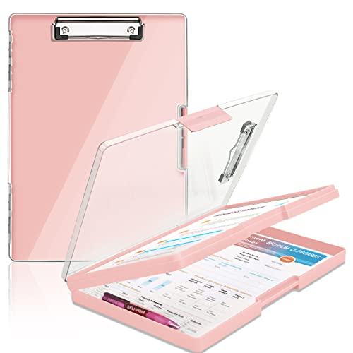 SFLHHDM Clipboard with Storage,Heavy Duty Clip Boards 8.5x11 with 2 Storage Case,Clear Visible Panel Storage Clipboards,Side Opening Nursing Clipboard Folder for Office Supplies-Pale Pink - color: Pale Pink