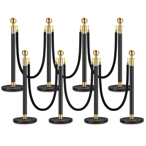 8Pack Stanchions and 5FT Black Velvet Ropes, Crowd Control Barrier, Black Stanchions Queue Barrier Line Divider with Fillable Plastic Base Used for Theaters Clubs Hotels Museums Exhibition - color: 8 Post | 6 Rope