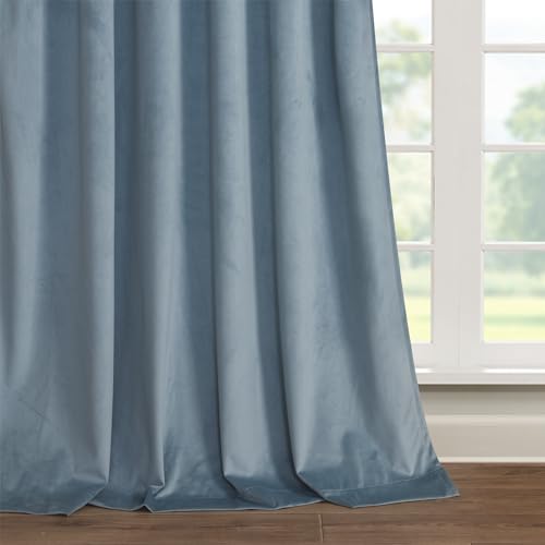 Roslynwood Velvet Stone Blue Curtain 63 inch Long - Curtains Block Light Rod Pocket Thermal Insulated Window Drapes Set for Living Room/Bedroom/Dining Room, W52 x L63, 2 Panels - color: Stone Blue, size: 52"W x 63"L (Pack of 2)