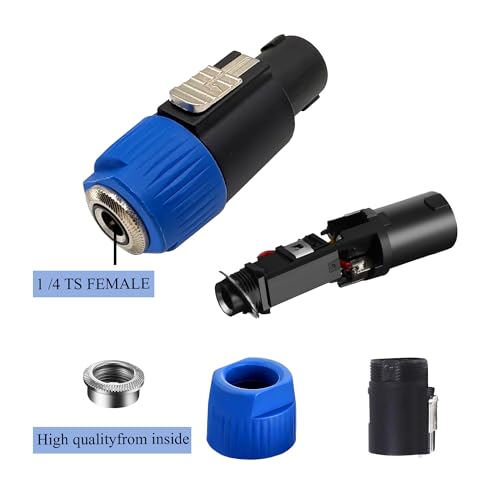 Speakon to 1/4 Adapter 4 Pin Speakon NL4FC Male to 6.35mm Female TS Mono Plug Video Converters Connector for DJ Speakers 2pcs - style: 2pcs