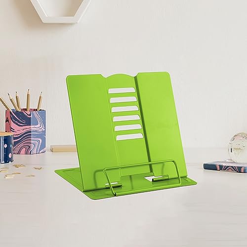 MSDADA Small Desk Book Stand Metal Reading Rest Book Holder Adjustable Cookbook Documents Holder Portable Sturdy Bookstands for Recipes Textbooks Tablet Music Books(Green) - color: Green