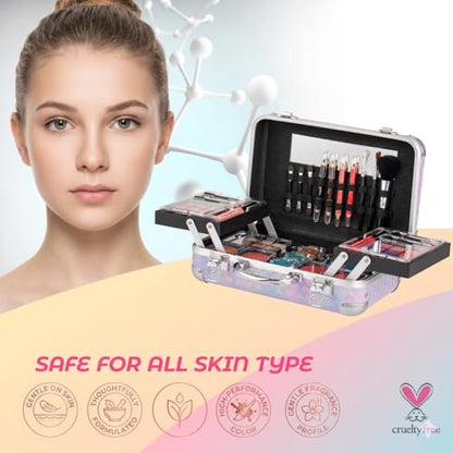 Hot Sugar All In One Makeup Set for Teenager Girls (Purple Heart) | Full makeup kit for beginners includes eye shadow palette, blush, lip gloss, lipstick, lip and eye pencils, brush, mirror. - color: Purple Heart