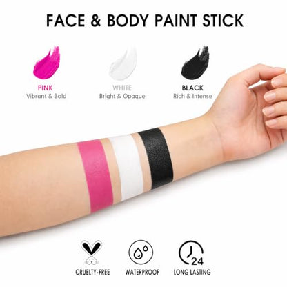 SUNNYVALE 3pcs of Black, White and Pink Facial and Body Painting Sticks, Hypoallergenic Foundation, Suitable For Cosplay Of Skeleton Gothic And Vampire, SFX Halloween Makeup Kit - color: White & Black & Pink
