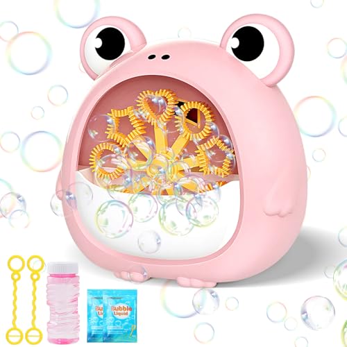 Frog Bubble Machine Toys for Kids 3-8, Outdoor Party Birthday Gift | Bubble Blower Maker with 2 Solutions, Gift for 3 4 5 6 7 8 Year Old Girls Boys - color: Pink