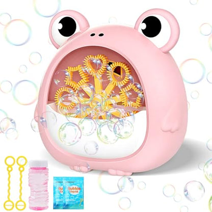 Frog Bubble Machine Toys for Kids 3-8, Outdoor Party Birthday Gift | Bubble Blower Maker with 2 Solutions, Gift for 3 4 5 6 7 8 Year Old Girls Boys - color: Pink