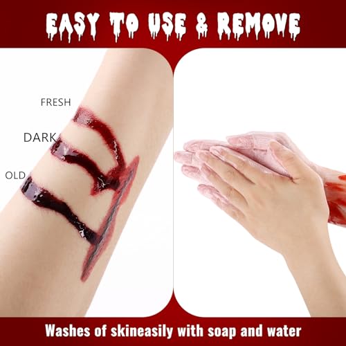 UCANBE 3PCS Halloween Dripping Fake Blood Makeup Kit Realistic Blood Drops Body Paint Washable Fake Blood Set For Zombie Vampire Clown Monster Clothes Costume Cosplay SFX Special Effects Makeup 90ML - color: Set1