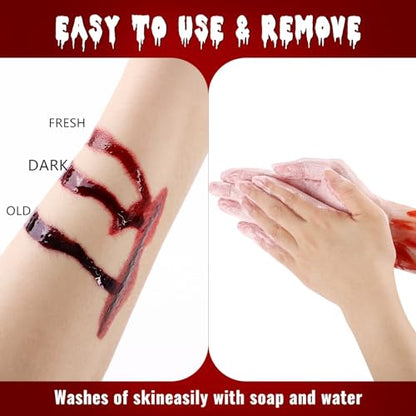 UCANBE 3PCS Halloween Dripping Fake Blood Makeup Kit Realistic Blood Drops Body Paint Washable Fake Blood Set For Zombie Vampire Clown Monster Clothes Costume Cosplay SFX Special Effects Makeup 90ML - color: Set1