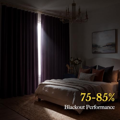 RYB HOME Purple Velvet Blackout Curtains 84 inches Long for Bedroom | Thermal Insulated, Room Darkening, UV Privacy Block, With Hook Belt, Back Tab, Living Dining Room, W52 x L84, 2 Panels - color: Eggplant Purple, size: 52"W x 84"L (Pack of 2)