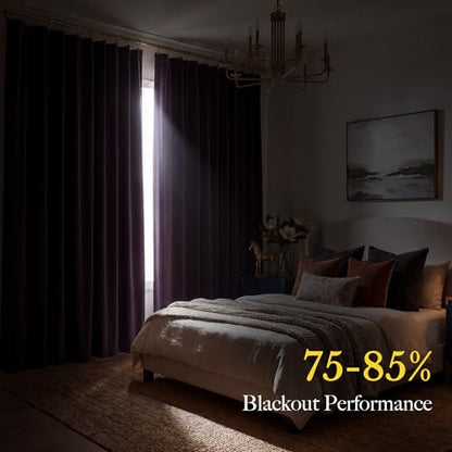 RYB HOME Purple Velvet Blackout Curtains 84 inches Long for Bedroom | Thermal Insulated, Room Darkening, UV Privacy Block, With Hook Belt, Back Tab, Living Dining Room, W52 x L84, 2 Panels - color: Eggplant Purple, size: 52"W x 84"L (Pack of 2)
