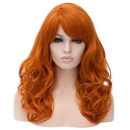 Cying Lin 18" Long Curly Orange Beehive Wig Bangs Heat Resistance Fiber Synthetic Hair Party Natrual Wigs Peluca (ORANGE) - color: ORANGE