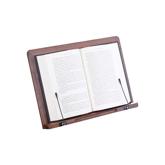 Adjustable Wooden Book Stand for Reading & Cookbooks, Foldable Rubber Wood Book Holder with Page Clips, Portable Reading Rest for Textbooks, Tablets, Recipes, Music Scores & Desk Study