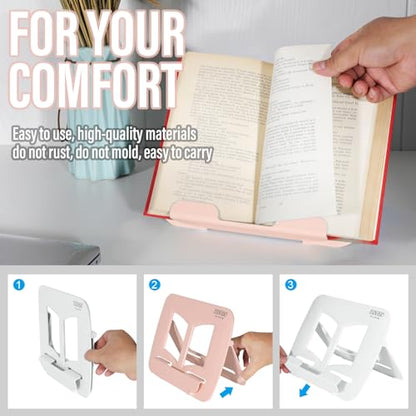 Book Stand, Music Stand, Book Holder, Portable Cookbook Stand, Book Stand for Reading, Recipe Book Holder, for Kids boy Girl, Back to School Supplies (11.82" * 8.26") - color: A2(pink+white)
