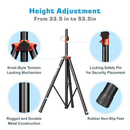 NBVOICE Speaker Stands Heavy Duty - Adjustable Height 50.5'' to 83.5'', Speaker Tripod Stand with Non-Slip Rubber Feet,144lbs Load Capacity for Stage/DJ/Party, Fits 1.38"&1.63" Speaker Poles (1-Pack)
