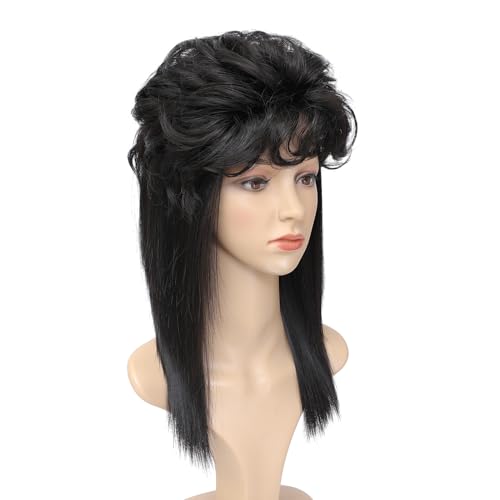 Adequate Women's Black Mullet Wig 80s 90s Costumes Fancy Party wig Joe Dirt Emo Halloween Cosplay Wigs (Black) - color: B-Black