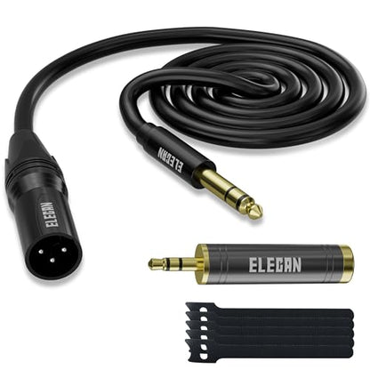 6.35mm (1/4 Inch) TRS Male to XLR Male Cable 10 Ft, Balanced Professional Shielded Stereo Microphone Cable Cord, Gold Plated for Mixer AMP Speaker Amplifier with 6.35 to 3.5mm Adapter+Ties - size: 10FT, style: 6.35mm to XLR Male