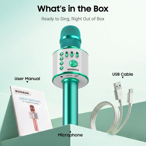 BONAOK Bluetooth Karaoke Microphone, Portable Mic for Adults Kids | Bluetooth 5.0, Echo Mode,Built-in Speaker, SD Card, for iPhone iPad, Handheld,Home Karaoke,Party,Gifts - color: Green