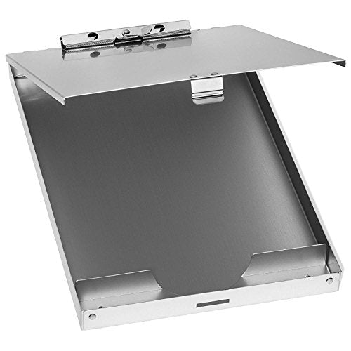 Blue Summit Supplies Aluminum Storage Clipboard, 1 Compartment, Clip for Letter Paper, Great for Office, Jobsite or Classroom | holds 50+ letter sheets, storage compartment, self locking latch, silver metal clipboard, for jobsite and office