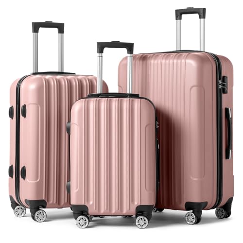 Karl home Luggage Set of 3 Hardside Suitcase Sets - Rose Gold (20/24/28) - color: Rose Gold, size: 3 Piece Set