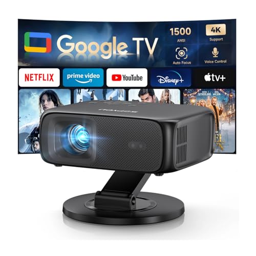 1500ANSI Google TV Smart Projector, Auto Focus & Keystone,with Stand | For Office Presentations, Classroom Teaching, Outdoor Camping & Family Theater, Built-in WiFi Bluetooth, 360° Rotatable Stand - color: Black