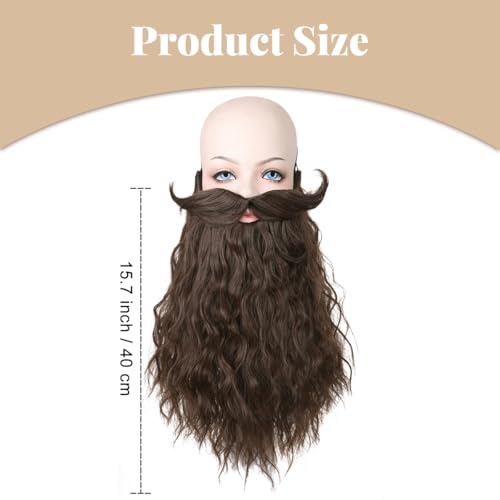 Honcloud Novelty 18inches Pre-Styled Braided Realistic Fake Mustache for Cosplay & Halloween - color: Brown