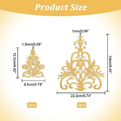 NBEADS 8 Pcs 2 Styles Gold Floral Embroidered Applique Patch, 3.7x4.9inch/8.7x9.4inch Iron on Patches Sew on Patches Ethnic Style Applique for Sewing Wedding Bride Dress Shoes Clothing Repair - color: Gold Floral--2 Styles 8 Pcs