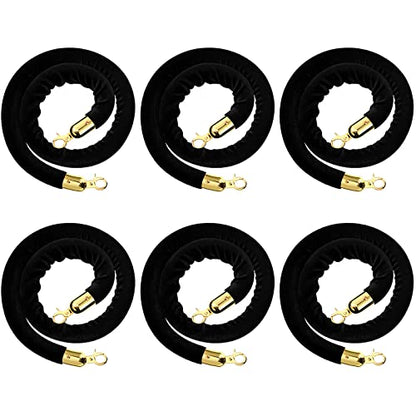 6 Pieces Velvet Stanchion Rope Bulk 4 Feet Party Crowd Control Barrier Safety Velvet Rope with Gold Hook for Movie Theater Opening, Hotel, Carpet, Not Include Stanchion Post(Black) - color: Black