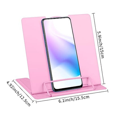 Honagu Small Book Stand Book Holder Metal Desk Book Stand for Reading Hands Free, Adjustable Cookbook Documents Holder, Portable Bookstand for Music Books, Textbook, Recipe, Tablet, Ipad (Pink) - color: Pink