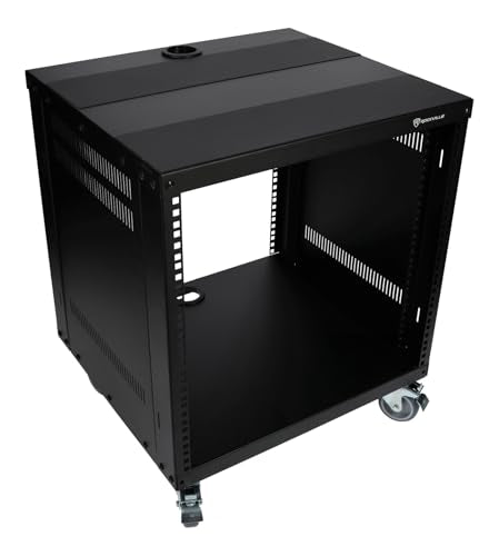 Rockville RR10U 10U Live Sound/Recording Studio Rack Case with Wheels, Reversible Rack Rails, Front & Rear Mounting, Cable Management Ports, 440lb Capacity