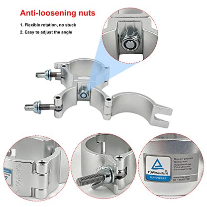 4 Pack Dual Swivel Clamp Turn As Needed Two 360 Degree Clamps, Lighting Truss Swivel Coupler DJ Light Clamps, Fit for 1.88-2 Inch (48-51mm) OD Tube/Pipe, Heavy duty 220lbs, TUV Certificated - color: Silver