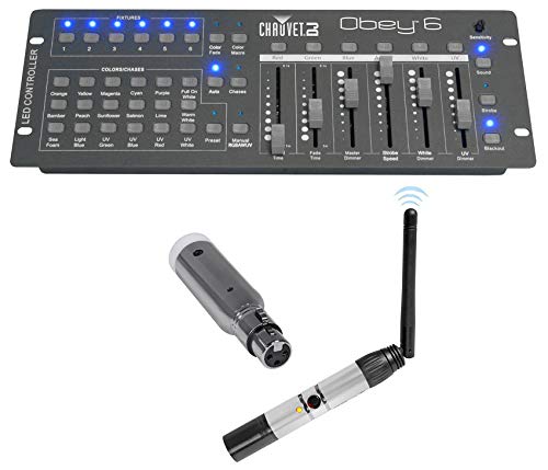 Audiosavings Bundle: Chauvet DJ Obey 6 Compact DMX Controller Bundle with Rockville DMX-WTR 2.4GHz Wireless DMX Transmitter, Rockville DMX-WRE 2.4GHz Wireless DMX Receiver (3 Items)
