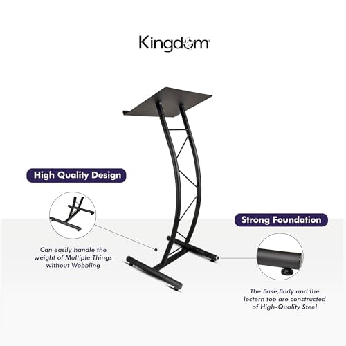 Kingdom KML8CB All Metal-Constructed Curved Lectern with “H” Style Base, Stand up Church Pulpit, Slanted Lectern, Conference Podium for Speakers, Speeches, Other Occasions, Powder Coat Finish Black - size: Design 02