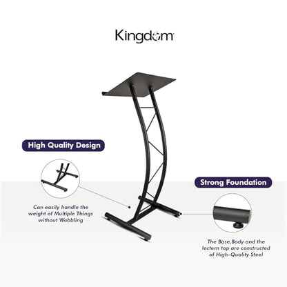 Kingdom KML8CB All Metal-Constructed Curved Lectern with “H” Style Base, Stand up Church Pulpit, Slanted Lectern, Conference Podium for Speakers, Speeches, Other Occasions, Powder Coat Finish Black - size: Design 02