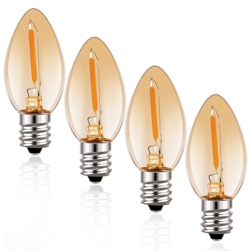 Emotionlite C7 LED Bulbs, E12 Candelabra Base, Amber 2200K, 50LM, 4 Pack | 0.6W low power bulb, equivalent to 4–7W incandescent, ideal for salt lamp & nightlight replacement - color: 2200k Amber Glow, size: 4 Count (Pack of 1)