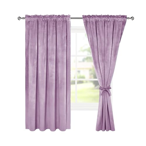 Hiasan Velvet Blackout Curtains 63 inches, 2 Panels, 52W x 63L, Purple - color: Purple, size: 52"W x 63"L (Pack of 2)