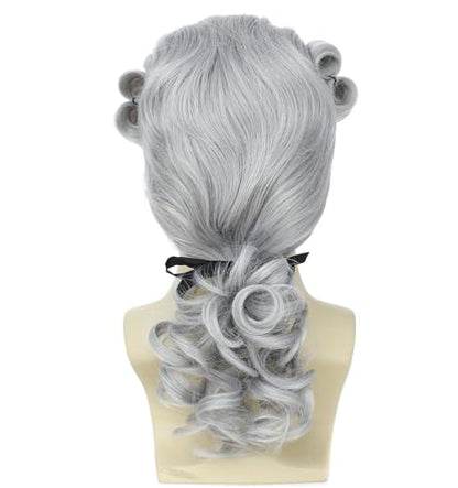 ByouByou Men's Colonial Judge Wig,18th Century Washington Wig, Historical Barrister Cosplay Wig for Halloween Christmas Party (Dark Gray) - color: Dark Gray