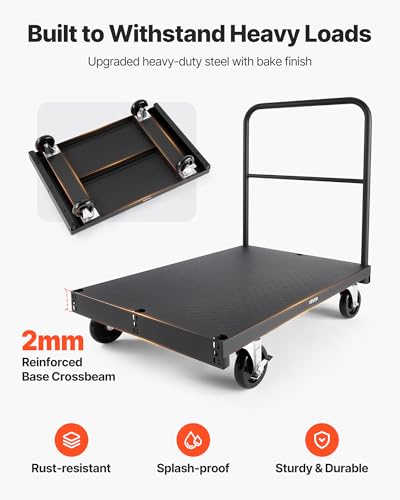 VEVOR Drywall Cart Dolly, 1800 lbs Load Capacity, 2-in-1 Steel Panel Truck Cart with 5 inch Swivel Casters, 36 x 24 inch Platform Truck with 4 Side Handrails for Factory, Warehouse, Garage, Black - style: 2-in-1-1800 LBS