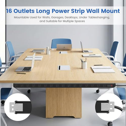 JUNNUJ Long 16 Outlet Power Strip Surge Protection 4800J, Wide Spaced Industrial Heavy Duty Outlets with 20Amp Switch, High Amp Extension Cord 6-20R T-Slot 4FT Black - size: 4FT