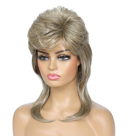 Airhostess 80s Retro Layered Mullet Wig for Women, Pre-Styled Synthetic Wig, Natural Texture for Halloween Cosplay 80s Themed Party (Blonde) - color: 2057-Blonde