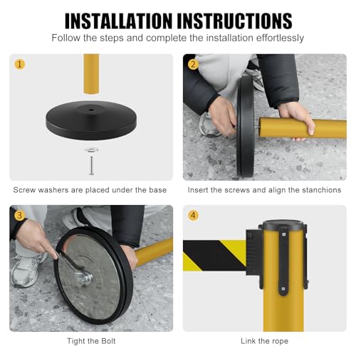 kaiyomi 2 Pack Stanchions with Retractable Barriers 11 Feet (Black&Yellow) - color: Black and Yellow