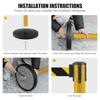 kaiyomi 2 Pack Stanchions with Retractable Barriers 11 Feet (Black&Yellow) - color: Black and Yellow